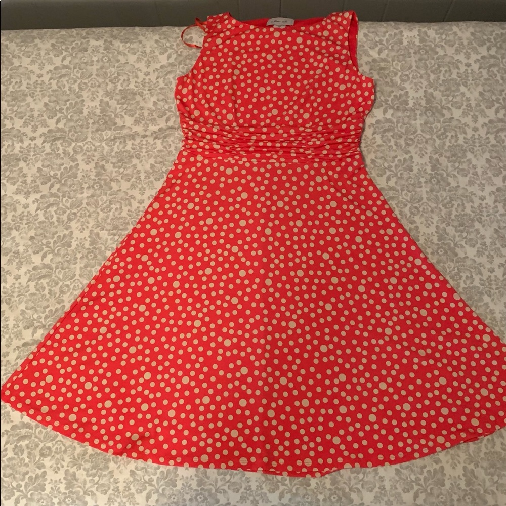 Jessica H sleeveless red/white polka dot dress
